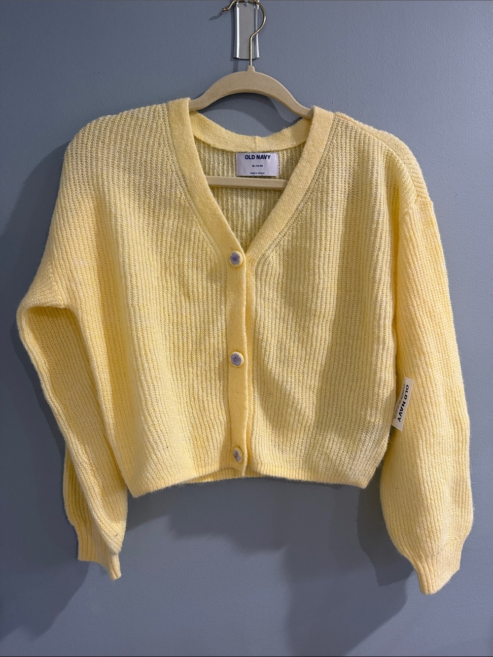 Old Navy Yellow Cropped Button-Front Knit Cardigan